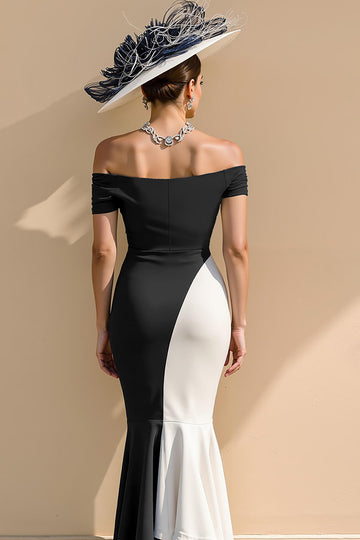 Mermaid Black and White Off the Shoulder Mother of Bride Dress